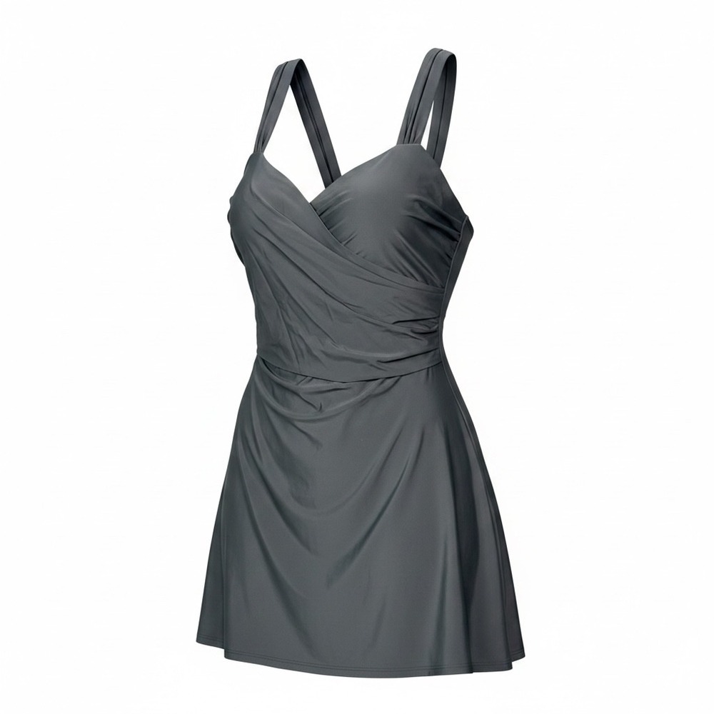 Cocopear‎ Swim Dress Womens Black Ruched Crossover One Piece Modest 3X
